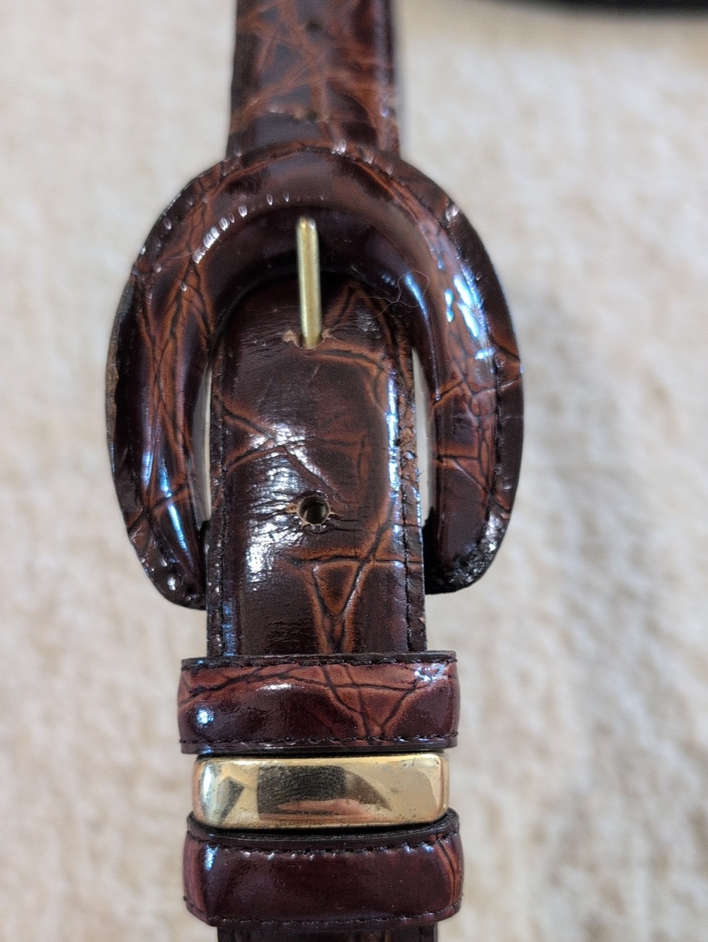 Women's JG Hook Brown Croc-Embossed Leather Belt with Gold Accent